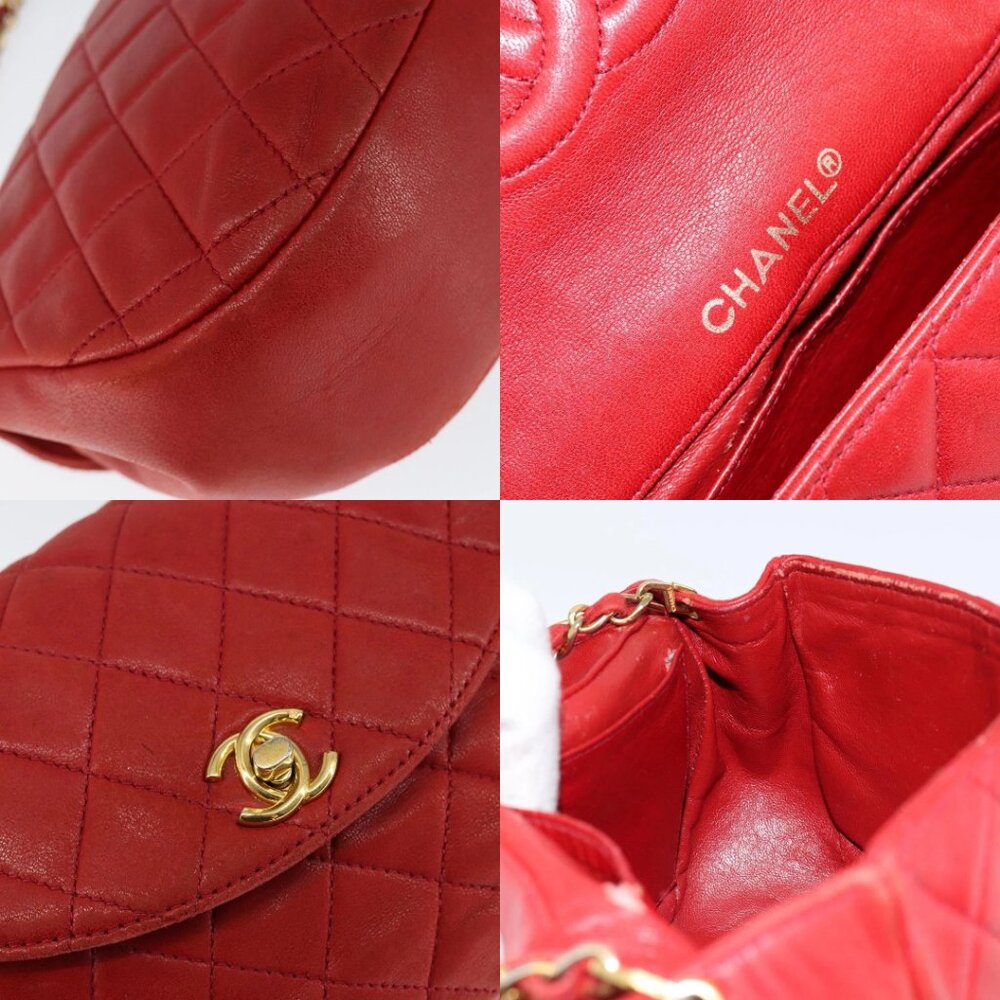 CHANEL Matelasse Chain Shoulder Bag Lamb Skin Red Gold CC Auth 149223 - Picture 15 of 15